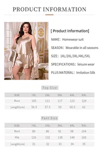 Detailed size chart for plus size satin homewear set with bust and hip measurements