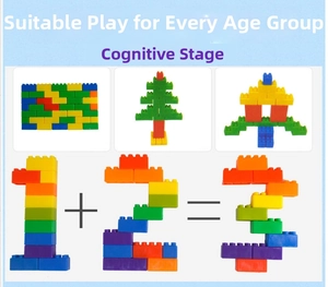 Educational colorful building blocks showing math equations and creative DIY shapes