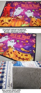 Detailansicht der Halloween-Matte mit rutschfester Unterseite und Geister-Kürbis-Design