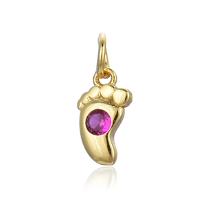 Mini Goldener Kupfer-Fußanhänger mit rosa Zirkonia für DIY-Schmuckherstellung