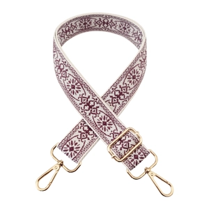 3.8cm wide adjustable ethnic embroidery bag strap with gold hooks and floral patterns