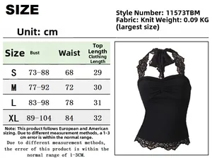 Size chart for backless lace halter top showing bust and waist measurements in cm