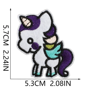 Cartoon unicorn embroidered patch for clothing decoration with rainbow wings, 5.7x5.3 cm