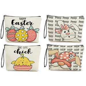 Oster Make-up Tasche Leinen Leinwand Hase Ei Druck Kosmetiktasche Reise Organizer Reißverschluss Armband Frauen Geschenk