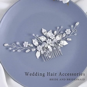 Handmade Bridal Hair Comb Alloy Leaf Flower Rhinestone Artificial Pearl Crystal Wedding Hair Accessory For Bride Bridesmaid