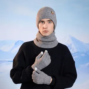 Winter 3-piece set with knitted hat, neck warmer and gloves for outdoor warmth