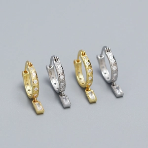 925 Sterling Silver Starburst Huggie Hoop Earrings For Women Rectangular Zirconia Pendant Geometric Inlaid Fashion Jewelry