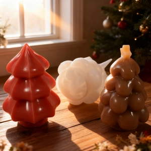 Christmas tree silicone mold for DIY candles and resin crafts with festive indoor decor