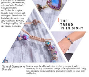 Detailed views of handmade 8mm natural stone beaded bracelet with heart pendant charm