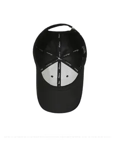 Detail view of cotton baseball cap interior showing fashion tape and adjustable strap
