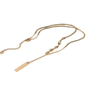 Lucky bar pendant necklace for women in 18K gold plated titanium steel with bean chain