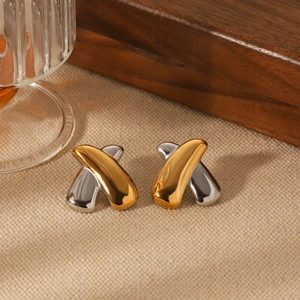 Geometric X Shape Stainless Steel Earrings Bicolor Gold Silver Cross Design Minimalist Studs Elegant Jewelry Women