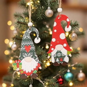 Christmas gnome wooden hanging ornaments for tree decorations, 2-piece set in red and white