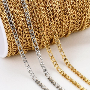Macro view of gold and silver Figaro chains on spools for DIY jewelry making