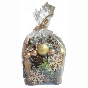 DIY Christmas decoration kit with natural pine cones gold ornaments and wood snowflakes