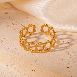 Minimalist 18K gold plated hollow hexagon stainless steel open ring for women