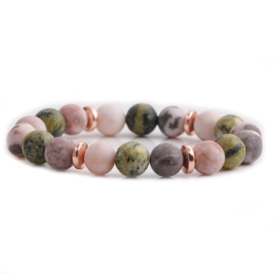 Bracciale da 10mm con diaspro rosa e perline di marmo naturale e distanziali oro rosa
