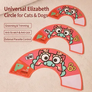 Lion dance dragon cat Elizabeth collar in red soft PU fabric for post-surgery recovery