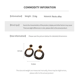 Detailed size specifications for vintage resin irregular hollow drop earrings in gold-black