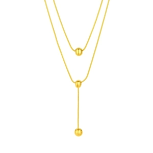 Elegant gold double-layer snake chain necklace with three minimalist spherical pendants