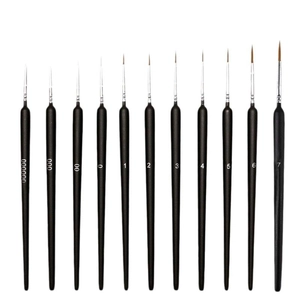 Set of 11 professional fine tip detail paint brushes with black triangular handles for art