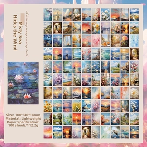 Detail view of 100 sheets impressionist oil painting art paper 100x140mm for scrapbooking