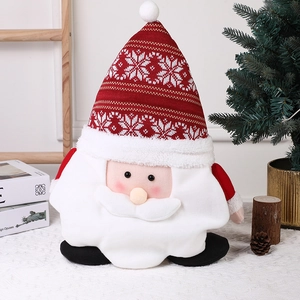 Plush Christmas Gnome decoration with knitted snowflake hat and white faux fur beard
