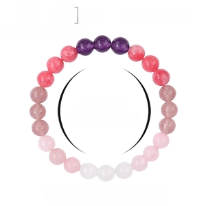 Natural crystal flower bracelet with 8mm strawberry and rose quartz beads for women
