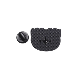 Detailed back view of creative cartoon frog pin with textured metal and black rubber clutch