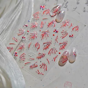 Adesivi per unghie 3D effetto fuochi d'artificio MS 861 con linee rosse e blu glitter