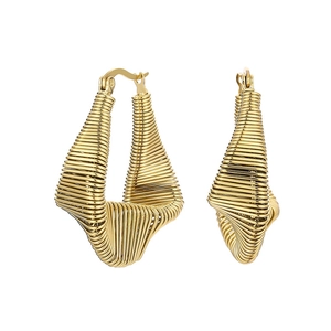 Boucles d'oreilles en acier titane doré avec design en spirale torsadée de forme irrégulière