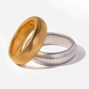 Vintage Stainless Steel Tubogas Snake Chain Wide Bangle Bracelet Gold Silver Tone Fashion Geometric Jewelry For Women