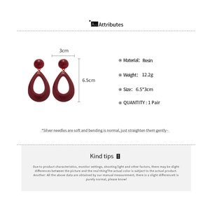 Detailed specs showing resin earrings size 6.5x3cm and 12.2g weight on neutral background