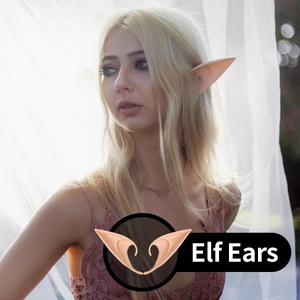 Close-up of realistic flesh pink latex elf ears for cosplay and fantasy costume parties