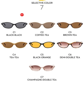 Selection of seven vintage oval sunglasses in various lens colors and SKU codes