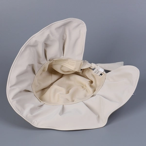 Beige wide brim sun hat for women with UV protection and mesh lining for summer