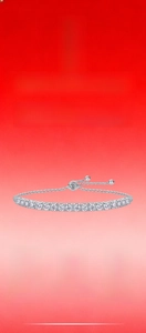 Detail of adjustable 925 silver tennis bracelet with square-cut moissanite stones