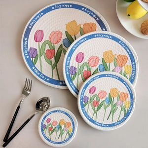 Nordische Tischsets aus gewebtem Baumwollseil mit Tulpenmuster, hitzebeständig