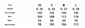 Tableau des tailles pour robe longue rayée avec mesures de XS à L