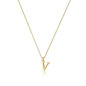Minimalist gold stainless steel box chain necklace with a polished capital letter V pendant