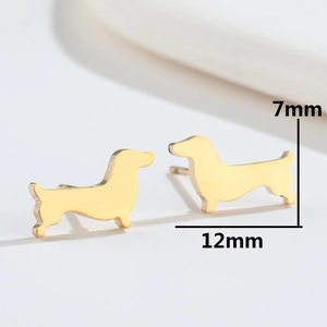 Minimalist gold stainless steel dachshund dog stud earrings with 12mm x 7mm dimensions