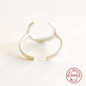 Minimalist S925 sterling silver open moon ring with official authenticity stamp