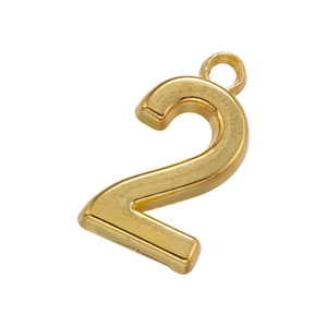 Macro shot of 18K gold plated number 2 pendant with a polished finish and hanging ring