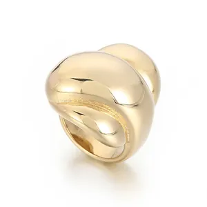 Chunky Irregular Heart Shape Ring Stainless Steel 18K Gold Plated Polished Metal Jewelry For Women French Ins Style