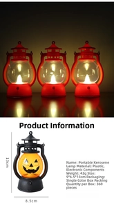 Close-up detail of Halloween pumpkin LED lantern with specific dimensions and weight