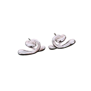 Minimalist silver irregular twisted earrings with liquid metal aesthetic and modern style