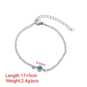Bracciale a catena in acciaio inossidabile regolabile con pietra portafortuna blu da 6,5 mm