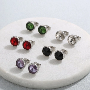 Lot de boucles d'oreilles rondes en strass vert, rouge, clair, noir et violet en métal