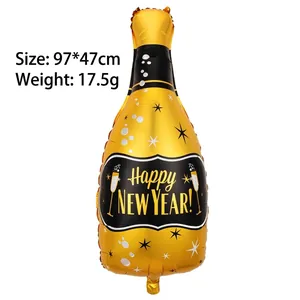 Champagne bottle Happy New Year foil balloon in gold and black, size 97x47cm