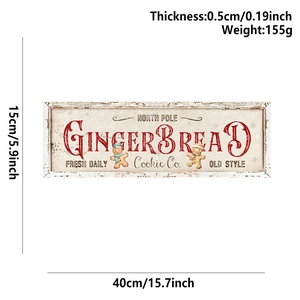 Detail of wooden gingerbread sign with dimensions 40x15cm for Christmas wall decor